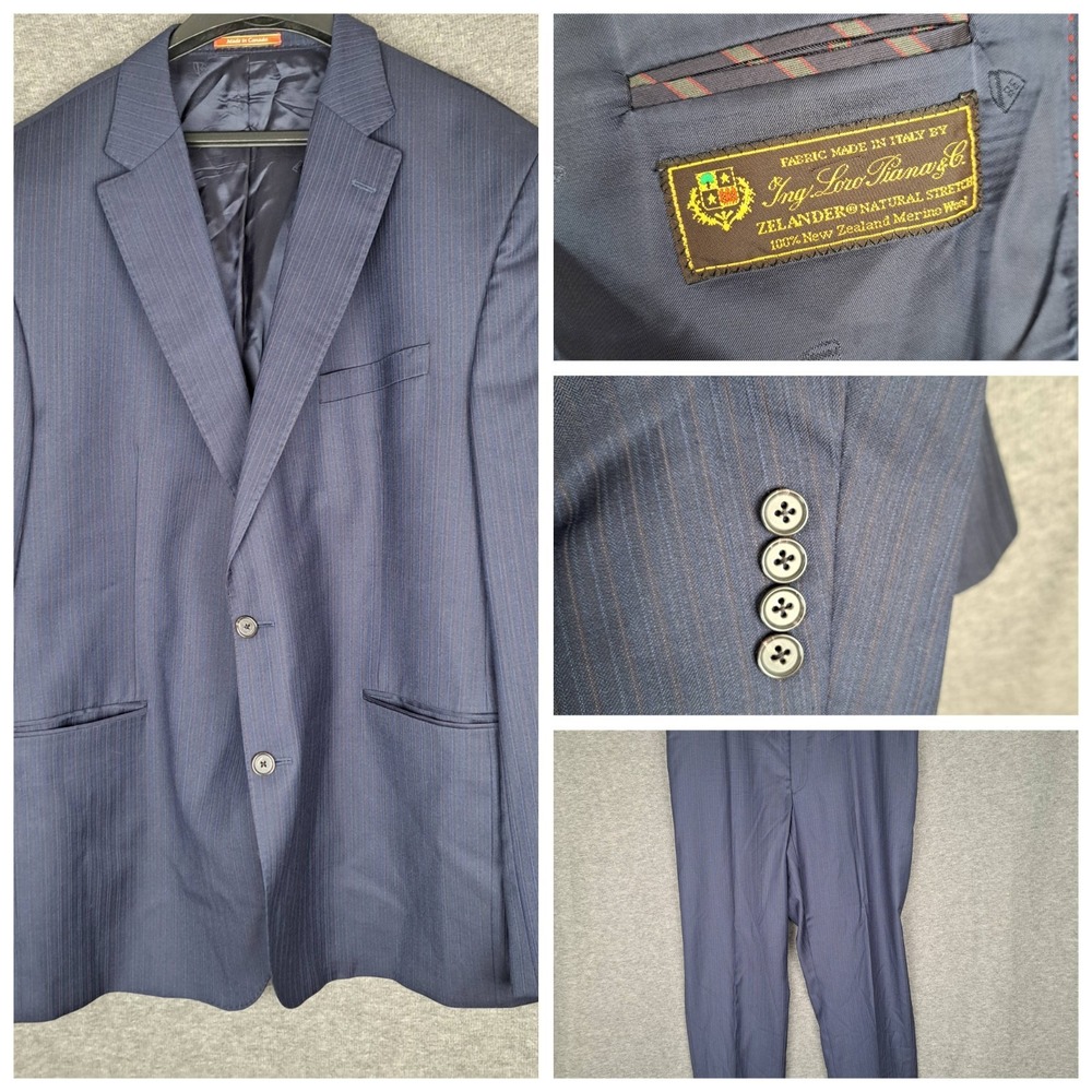 Cremieux Loro Piana Suit Mens 52L 40Wx31 Pants Blue Pinstripe New Zealand Wool